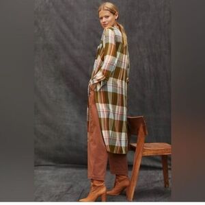 Anthropologie Pilcro Plaid Longline Top in Green and Orange